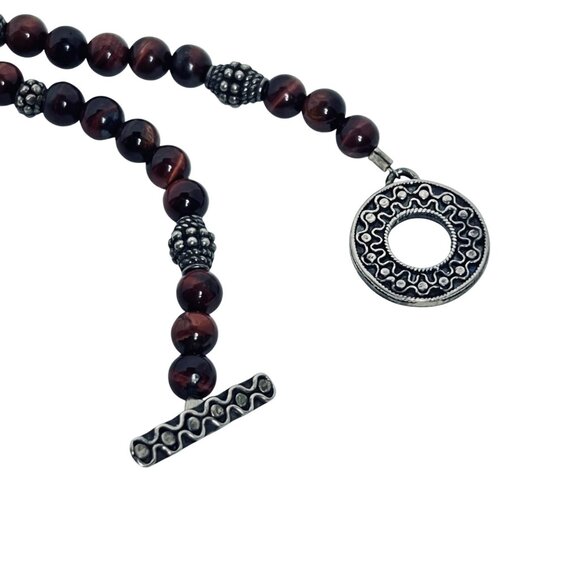 Sterling Silver & Brown Cats Eye Beaded Necklace 17" W/ Matching Bracelet (5921) - Picture 6 of 10